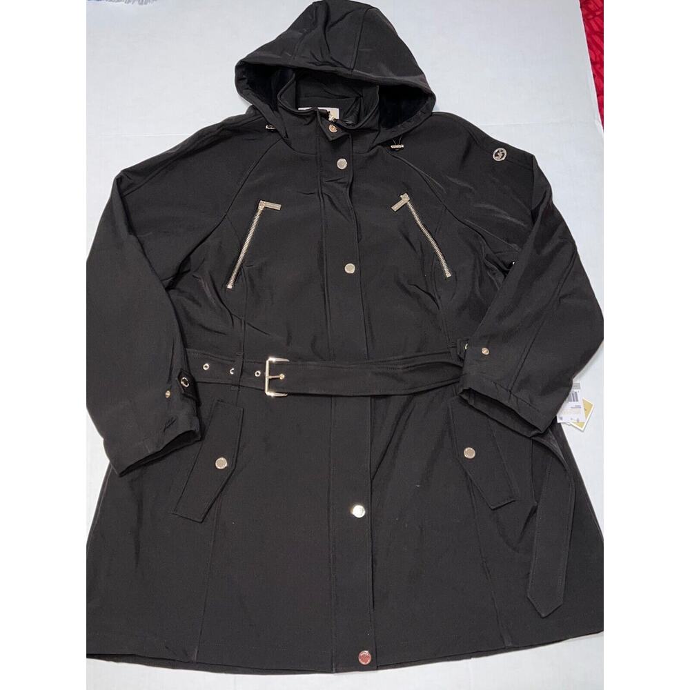 Michael Kors Women's Trench Water Resistant Hooded Raincoat Jacket Plus Sz 1X